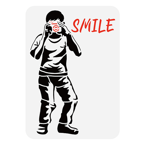

PandaHall FINGERINSPIRE Banksy Camera Boy Painting Stencil 8.3x11.7inch Large Camera Boy Stencil or Painting Reusable Words Smile Drawing...