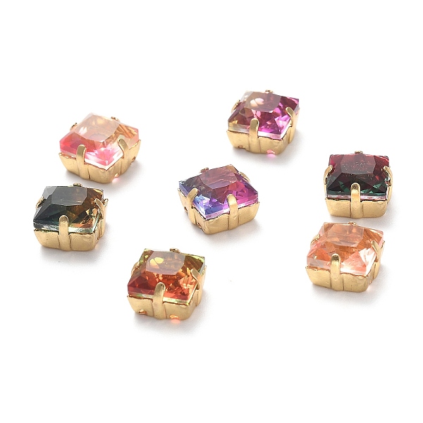 

PandaHall Sew on Rhinestone, Glass Rhinestone, with Golden Tone Brass Prong Settings, Garments Accessories, Faceted, Square, Mixed Color..., Multicolor