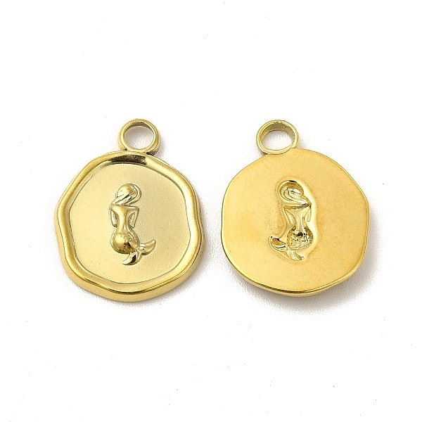 

PandaHall Ion Plating(IP) 304 Stainless Steel Pendants, Flat Round with Mermaid Charm, Real 18K Gold Plated, 16x13x2mm, Hole: 2mm 304...