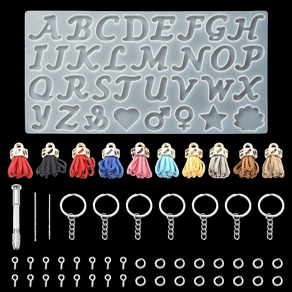 

PandaHall DIY Keychain Making Kits, Inclduing DIY Alphabet & Mark Silicone Molds, Mini Twist Drill Bits Set, Iron Key Rings & Screw Eye Pin..., Multicolor