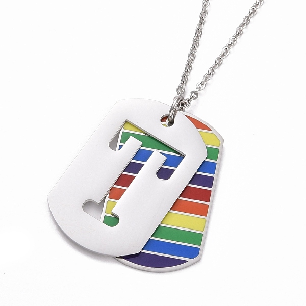 

PandaHall Pride Style 201 Stainless Steel Pendant Necklaces, with Enamel and Iron Chains, Oval with Hollow Letter, Colorful, Stainless Steel...