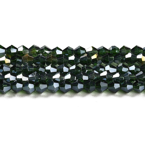 

PandaHall Transparent Electroplate Glass Beads Strands, AB Color Plated, Faceted, Bicone, Dark Green, 4x4mm, Hole: 0.8mm, about...