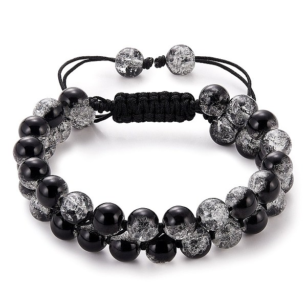 

PandaHall Sparkling Round Glass Braided Bead Bracelet, Double Layered Wrap Adjustable Bracelet for Women, Black, Inner Diameter: 2~3-1/8...