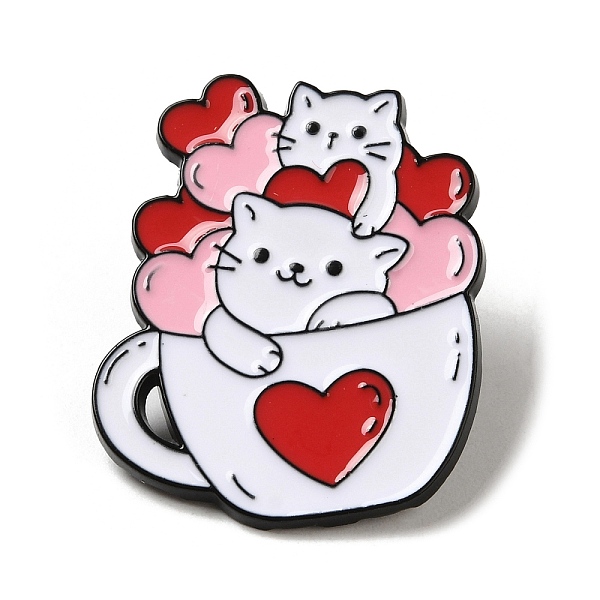 

PandaHall Valentine's Day Theme Black Zinc Alloy Brooches, Cat & Heart Enamel Pins for Women, Cup, 30x25x1mm Alloy+Enamel Tableware White