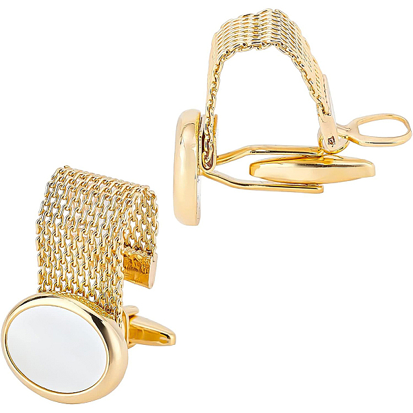 

PandaHall BENECREAT 2pcs Men's Cufflinks with Chain Brass Shiny Gold Shirt Accessories Tone with 1pcs Velvet Pouches and Plastic Box for...