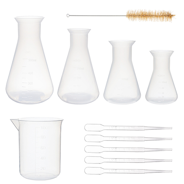 

PandaHall GLOBLELAND Plastic Beaker Sets, with Tube Bottle Wash Cleaning Brush and Disposable Plastic Dropper, Plastic Measuring Cup, Clear...