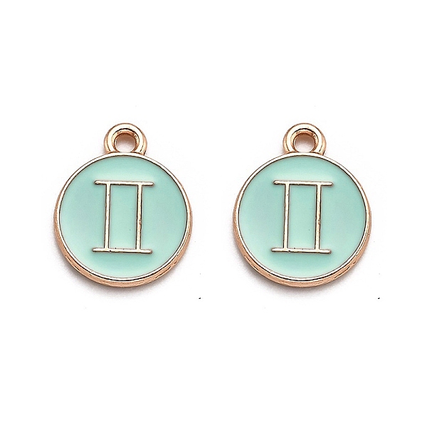 

PandaHall Alloy Enamel Pendants, Flat Round with Constellation/Zodiac Sign, Gemini, 22x18x2mm, Hole: 1.5mm Alloy+Enamel Gemini Green