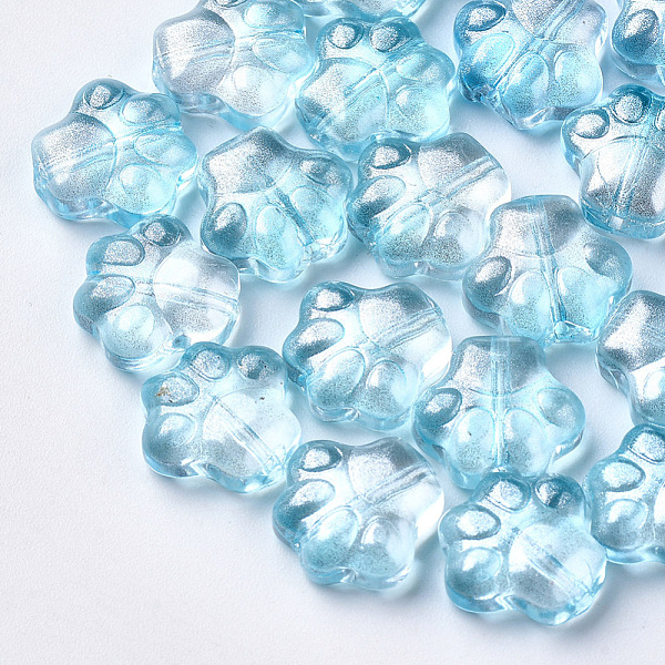 

PandaHall Transparent Spray Painted Glass Beads, with Glitter Powder, Dog Paw Prints, Light Sky Blue, 11x12x4.5mm, Hole: 1mm Glass Dog Blue