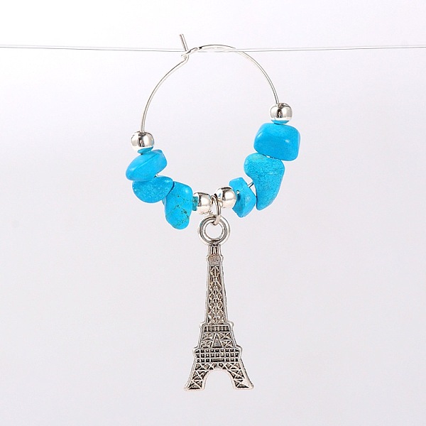 

PandaHall Gemstone Wine Glass Charms, with Tibetan Style Alloy Eiffel Tower Pendant, Iron Beads and Brass Hoop Earrings, Platinum, Synthetic...