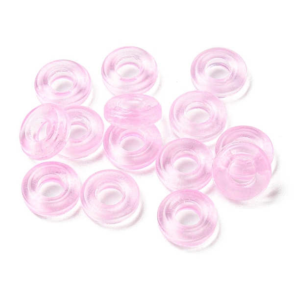 

PandaHall Transparent Glass European Beads, Large Hole Beads, Donut, Pearl Pink, 10x3mm, Hole: 3.0~4.3mm Glass Donut