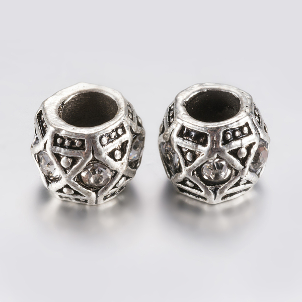 

PandaHall Tibetan Style Alloy Rhinestone European Beads, Large Hole Beads, Barrel, Antique Silver, Clear, 10x8mm, Hole: 5mm Alloy+Rhinestone...
