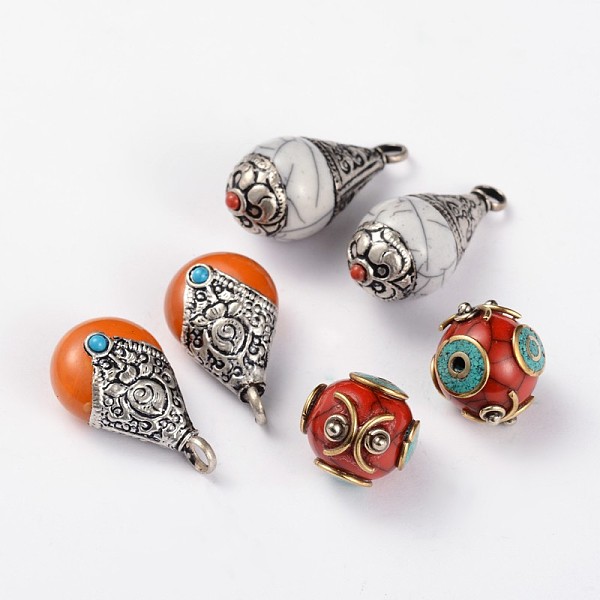 

PandaHall Mixed Style Tibetan Style Beads/Pendants, with Synthetic Turquoise and Brass Findings, Mixed Color, 16~34x15~17mm, Hole: 2mm Brass..., Multicolor