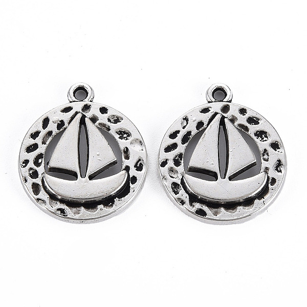 

PandaHall Tibetan Style Alloy Pendants, Cadmium Free & Lead Free, Flat Round with Sailing Boat, Antique Silver, 19.5x17x2.5mm, Hole: 1.4mm...
