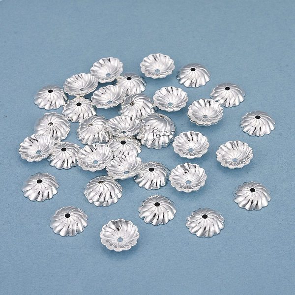 

PandaHall Brass Apetalous Bead Caps, Long-Lasting Plated, Flower, Silver, 9.5x2mm, Hole: 1.2mm Brass