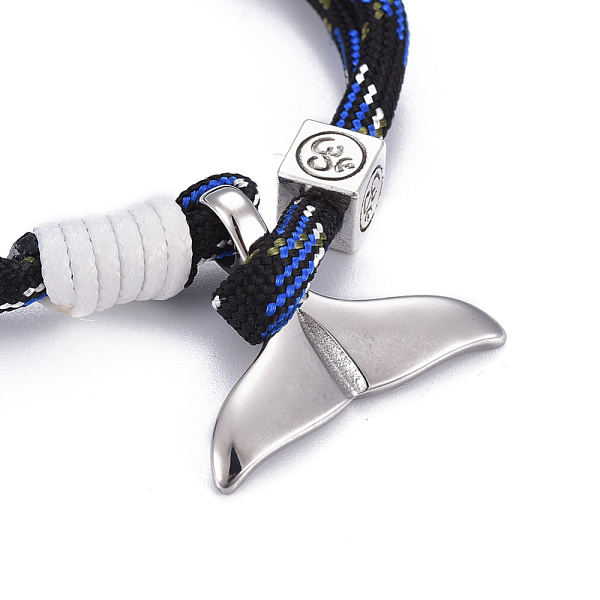 

PandaHall Mult-strand Bracelets, with Polyester & Spandex Cord Ropes , Alloy European Cube Beads, 304 Stainless Steel Pendants, Whale Tail..., Black