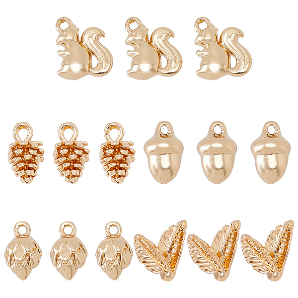

PandaHall SUPERFINDINGS 15Pcs 5 Styles Leaf Squirrel Charms Golden Conifer Cones3D Shape Pendants Charms Shiny Brass Dangle Charms for...