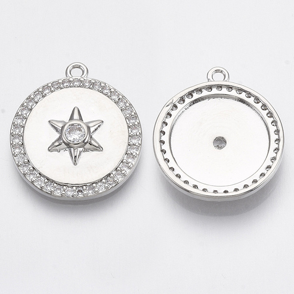 

PandaHall Brass Micro Pave Cubic Zirconia Pendants, Nickel Free, Flat Round with Hexagram, Clear, Real Platinum Plated, 19x17x3mm, Hole...