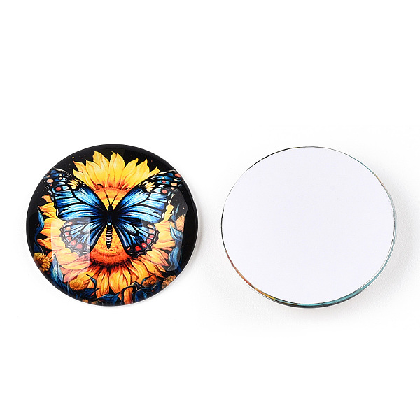 

PandaHall Glass Cabochons, Half Round with Sunflower Pattern, Medium Blue, 35x9mm Glass Half Round Multicolor