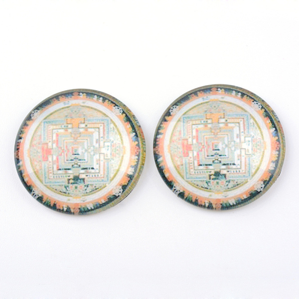 

PandaHall Glass Cabochons, Half Round/Dome, Kaleidoscope Pattern, Azure, 12x4mm Glass Half Round Blue