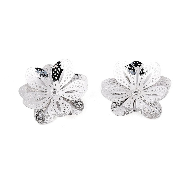 Brass Bead Caps, Flower, Platinum, 23-24x23.5-24x5-6mm, Hole: 0.8-0.9mm