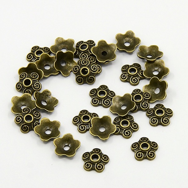 

PandaHall Tibetan Style Alloy Bead Caps, Flower, 5-Petal, Antique Bronze, Lead Free & Cadmium Free, 10x3mm, Hole: 2mm Alloy