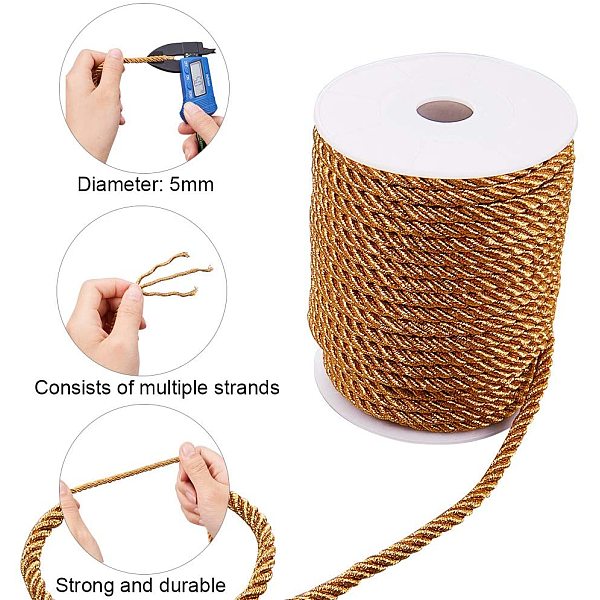 

PandaHall JEWELEADER Dark Goldenrod Craft Nylon Rope 5mm about 50 ft Twisted Decor Trim Cord Multipurpose Utility Nylon Thread Cord for..., Gold
