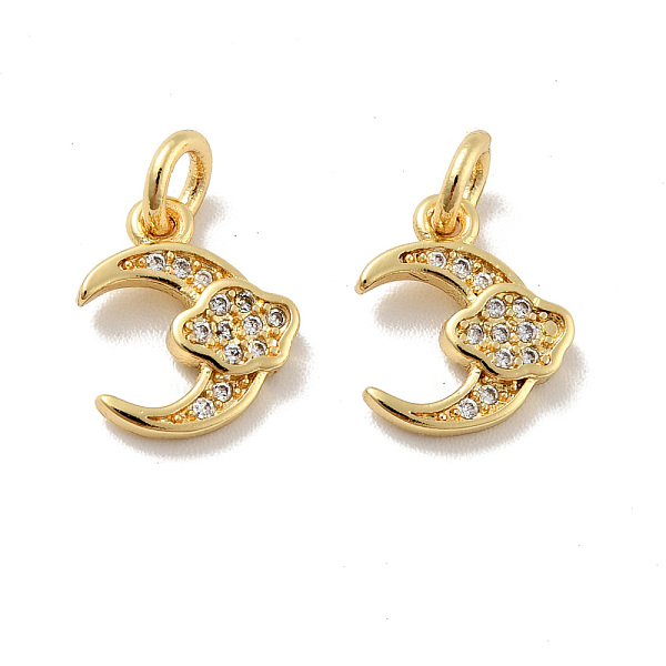 

PandaHall Moon with Cloud Brass Micro Pave Clear Cubic Zirconia Charms, with Jump Rings, Cadmium Free & Lead Free, Golden, 11.5x10x2mm, Hole...