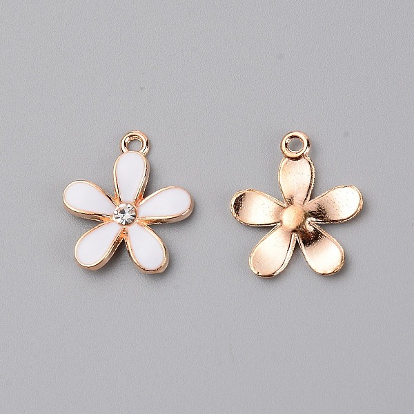 

PandaHall Zinc Alloy Enamel Flower Pendant, with Crystal Rhinestone, Light Gold, White, 20.5x18x2.5mm, Hole: 2mm Alloy Rhinestone+Enamel...