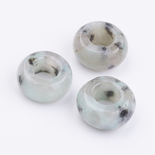 

PandaHall Natural Sesame Jasper/Kiwi Jasper Beads, Large Hole Hole Beads, Rondelle, 14x7~8mm, Hole: 6mm Jasper Rondelle