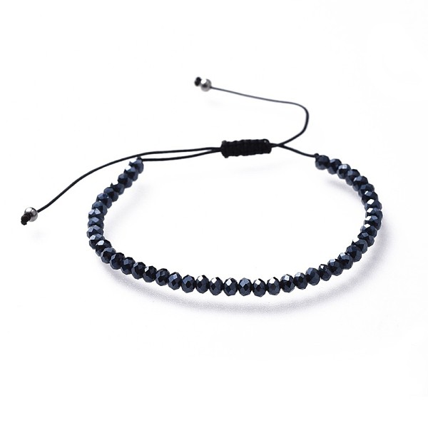 

PandaHall Adjustable Electroplate Glass Braided Bead Bracelets, with Nylon Thread and 304 Stainless Steel Spacer Beads, Prussian Blue, 1-5/8...