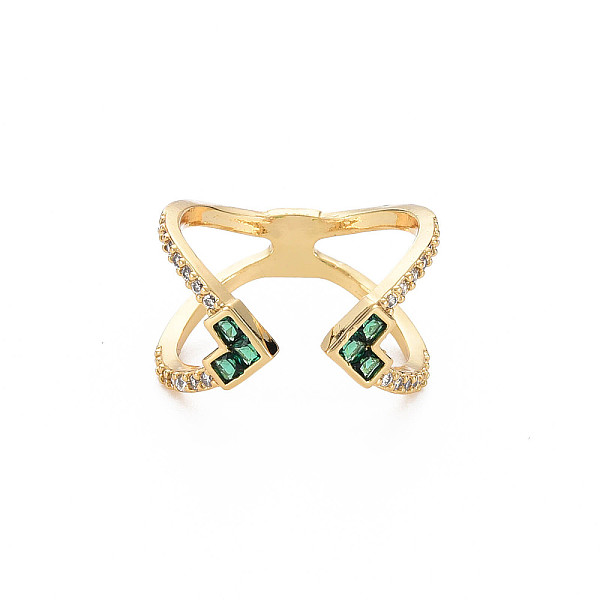 

PandaHall Criss Cross Clear Cubic Zirconia Cuff Ring, Real 18K Gold Plated Brass Open Ring for Women, Nickel Free, Green, US Size 6 1/4...
