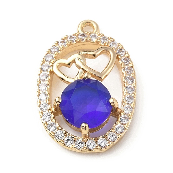 

PandaHall Brass with K9 Glass & Rhinestone Pendants, Light Gold, Oval with Heart Charms, Sapphire, 23x15x5.5mm, Hole: 1.5mm K9 Glass Oval..., Blue