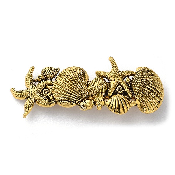 

PandaHall Shell Starfish Alloy Hair Barrettes, Hair Accessories for Women Girl, Antique Golden, 94x37.5x15mm Alloy Shell Shape