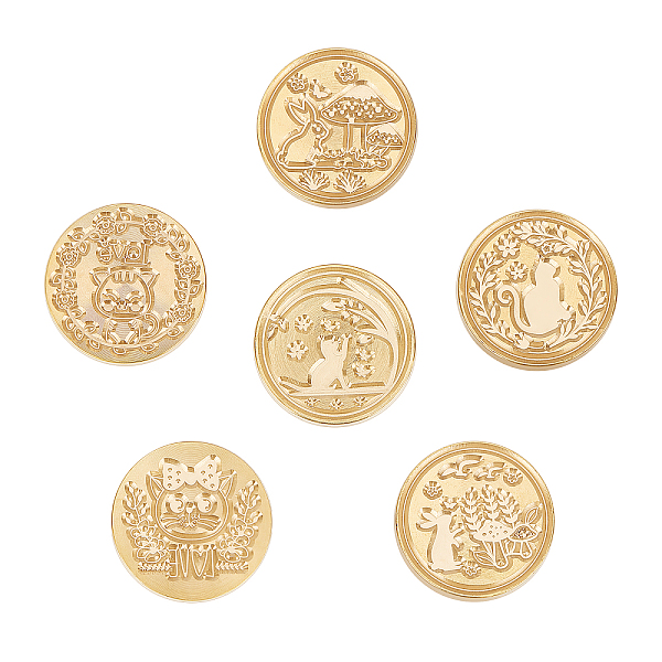

PandaHall SUPERDANT DIY Scrapbook, Including Pear Wood Handle, Wax Seal Brass Stamp Head, Cat Pattern, Brass Stamp Head: 6pcs Brass Cat..., Brown
