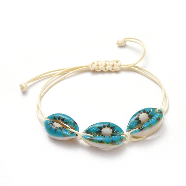 

PandaHall Printed Cowrie Shell Beads Braided Beads Bracelets, with Korean Waxed Polyester Cord, Colorful, 1/2 inch~3-1/2 inch(1.3~9.1cm)...
