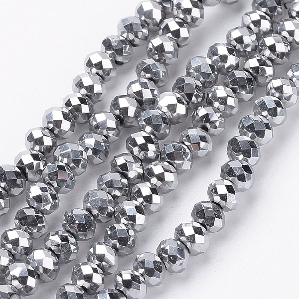 

PandaHall Electroplate Glass Bead Strands, Faceted, Rondelle, Platinum Plated, 3x2mm, Hole: 0.5mm, about 155~160pcs/strand, 14.96 inch Glass...