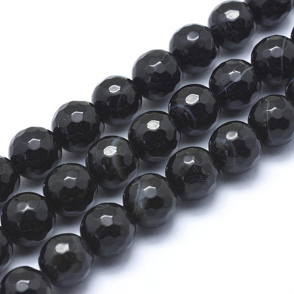 

PandaHall Natural Agate Beads, Dyed, Faceted Round, Black, 14mm, Hole: 2mm, about 28pcs/strand, 15.1:(38.5cm) Natural Agate Round Black