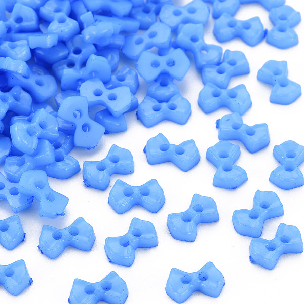 PandaHall 2-Hole Plastic Buttons, Bowknot, Cornflower Blue, 6x9x2mm, Hole: 1.5mm Plastic Bowknot
