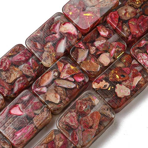 

PandaHall Dyed Natural Imperial Jasper with Resin Beads Strands, Rectangle, Cerise, 16x12x6mm, Hole: 1.2mm, about 11pcs/strand, 7.09 inch..., Red