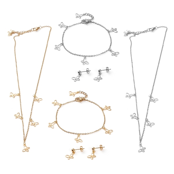 

PandaHall 304 Stainless Steel Jewelry Sets, Cable Chains Pendant Necklaces & Stud Earrings & Bracelets, with Lobster Claw Clasps, Butterfly...