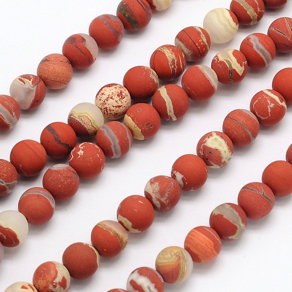 

PandaHall Frosted Round Natural White Lace Red Jasper Beads Strands, 10mm, Hole: 1mm, about 40pcs/strand, 15.3 inch Red Jasper Round