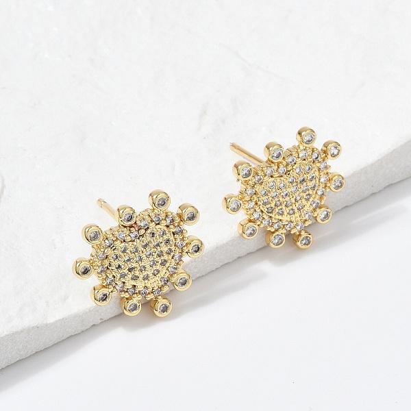 Latón micro pave aretes de circonita cúbica transparente