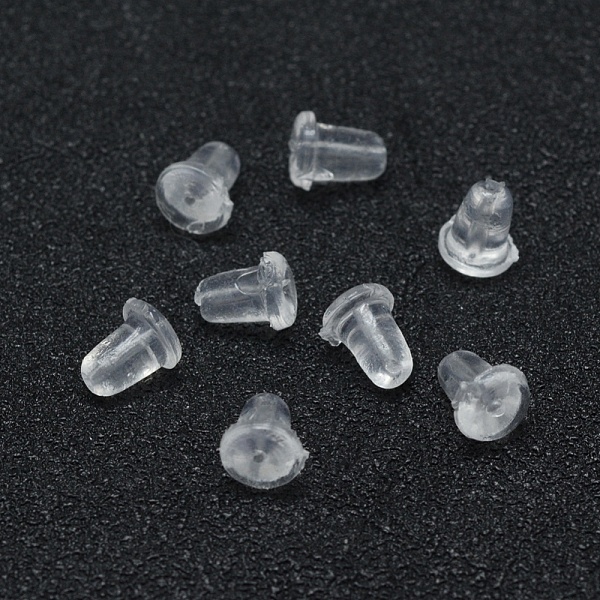

PandaHall Eco-Friendly Plastic Ear Nuts, Earring Backs, 5.5x4mm, Hole: 0.5mm, about 500pcs/20g Plastic Clear