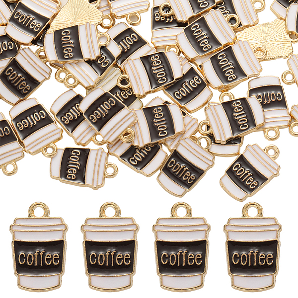 PandaHall SUNNYCLUE 80Pcs Alloy Enamel Pendants, Light Gold, Coffee Cup with Word, Coconut Brown, 18x11x1mm, Hole: 1.8mm Alloy+Enamel Others