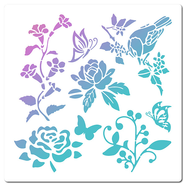 

PandaHall GORGECRAFT 30×30cm Large Peony Wall Stencil Plastic Rose Flower Template Reusable Sign Square Bird Stencils for Painting On Wood...