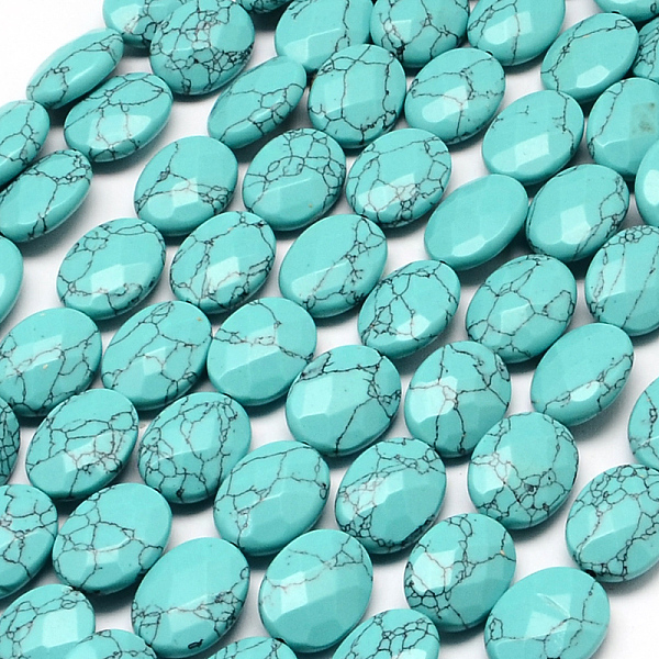 

PandaHall Faceted Oval Synthetic Turquoise Beads Strands, 17x13x6mm, Hole: 1mm, about 13pcs/strand, 8.26 inch Synthetic Turquoise Oval