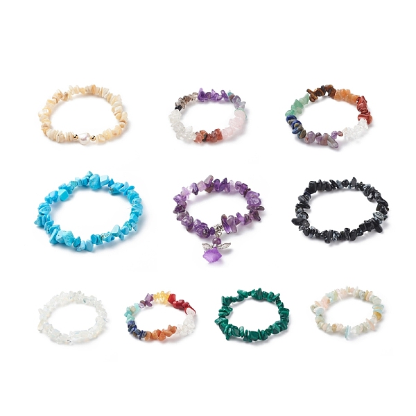 

PandaHall Gemstone Chips Beaded Stretch Bracelet for Men Women, Inner Diameter: 1-5/8~2-1/4 inch(4~5.8cm) Mixed Stone
