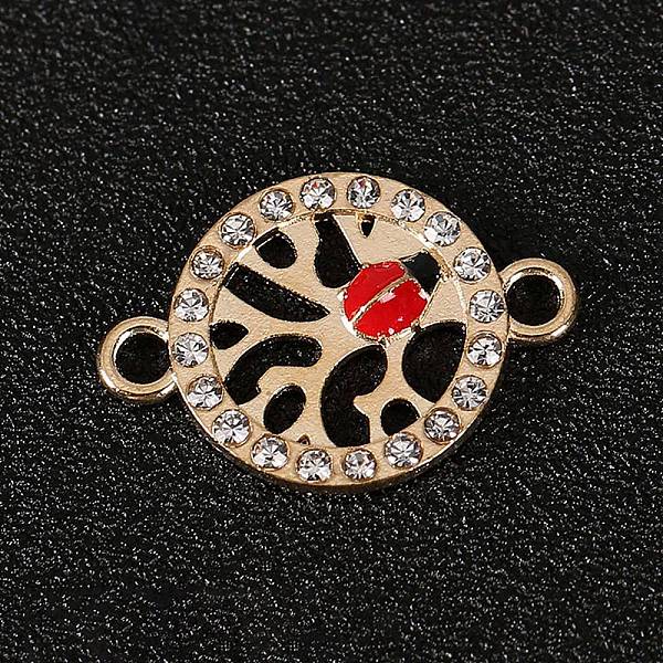 

PandaHall Zinc Alloy Red & Black Enamel Connector Charms, with Crystal Rhinestone, Flat Round with Ladybug, Light Gold, 15x21mm, Hole: 2mm..., Clear
