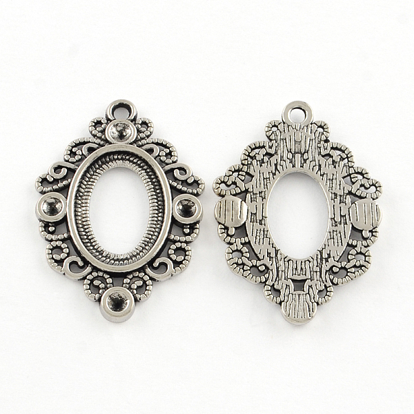 

PandaHall Tibetan Style Alloy Pendant Rhinestone and Cabochon Open Back Settings, Cadmium Free & Lead Free, Oval, Antique Silver, Tray...