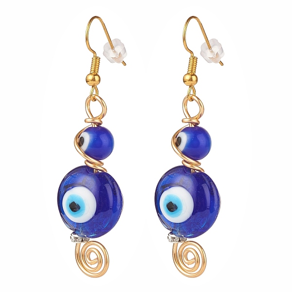 

PandaHall Lampwork Evil Eye Dangle Earrings, Brass Wire Wrap Jewelry for Women, Blue, 57.5mm, Pin: 0.9mm Lampwork Evil Eye Blue